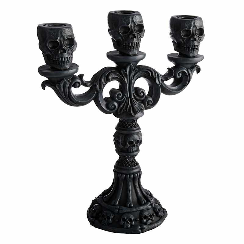 Midnight Shadows Black Skull Candelabra, 14" | At Home