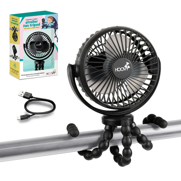 Hoovy Portable & Rechargeable Stroller Fan with Flexible Tripod Legs, Black - Walmart.com | Walmart (US)