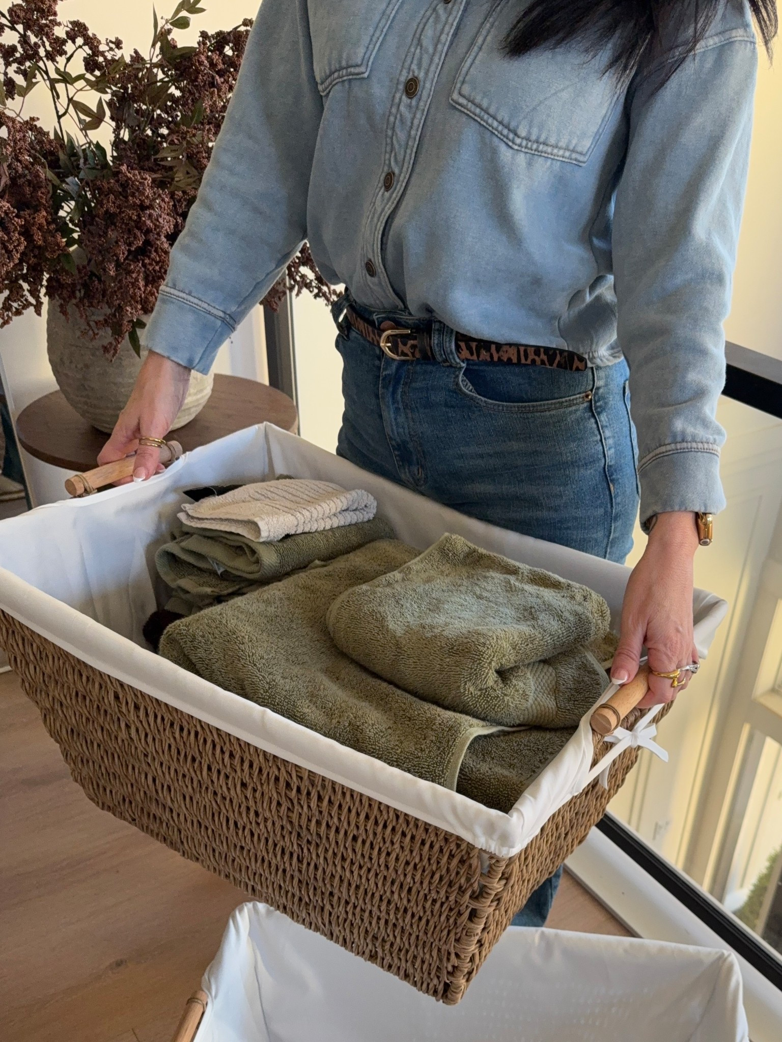 Obsessed with these laundry baskets from Walmart👏👏! 
They’re large and are a smooth weave (no snag)! 