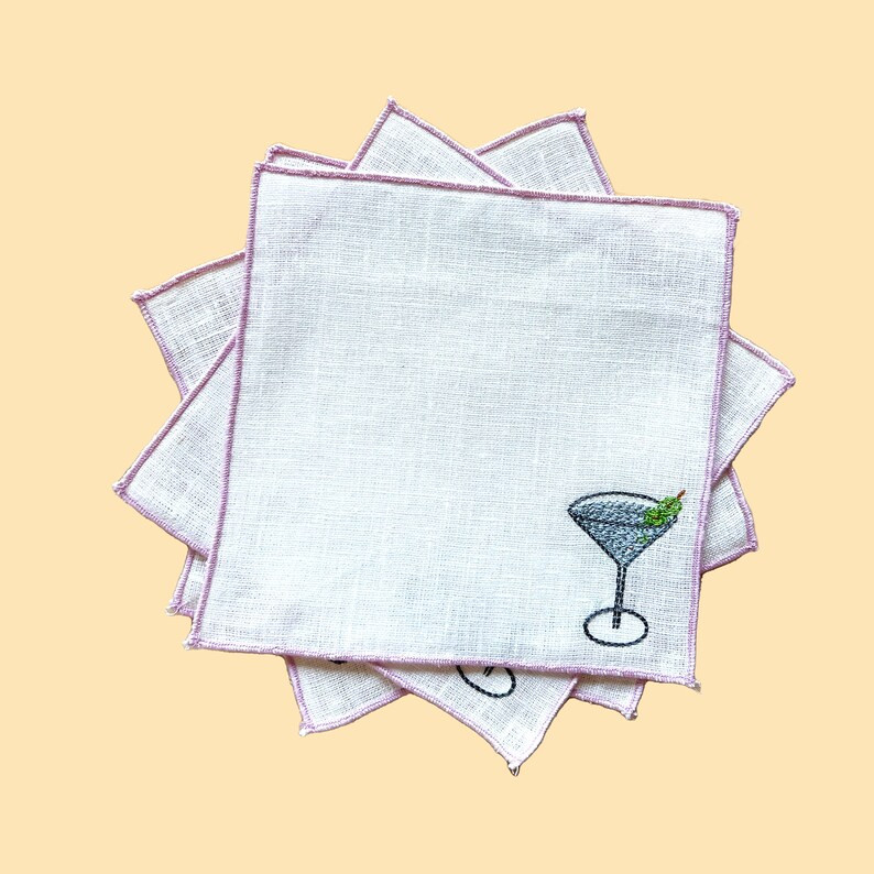Martini White Contrast Edge Cocktail Napkins | Etsy (US)