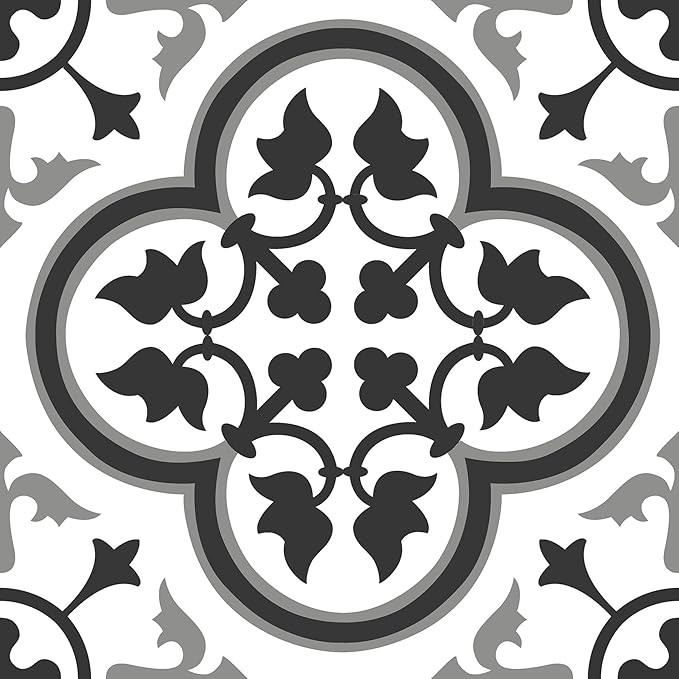 FloorPops 12-in by 12-in Villa Peel and Stick Floor Tiles (10 Tiles), (10 sq.ft./Carton), Black a... | Amazon (US)