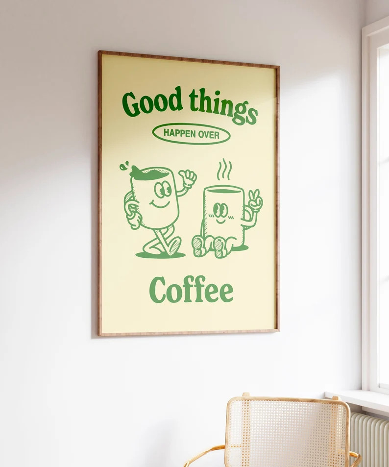 Retro Coffee Poster, Aesthetic Kitchen Decor, Green Wall Print, Retro Kitchen Decor, Printable Wa... | Etsy (US)