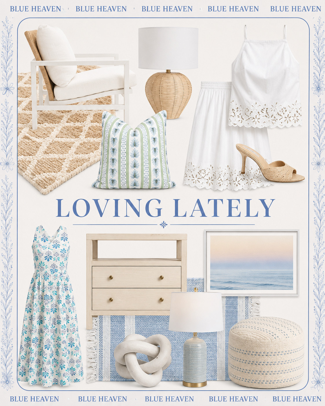 Loving Lately! Coastal home decor, coastal style, coastal dress, coastal artwork, coastal wall art, coastal rug, neutral rug, blue & white rugs, living room rugs, bedroom rugs, 8x10 rugs, 9x12 rugs, woven lamps, coastal lamp, coastal pouf, coastal nightstand, embroidered knee-length skirt, cotton poplin skirt, skirt sets, embroidered high neck top, white tank top, tapered mini lamp, quince rug, handwoven jute-blend rug, 5x8 rug, 6x9 rug, 8x10 rug, 9x12 rug, upholstered armchair, blue and green stripe pillow cover, fall pillow covers, Etsy pillow cover, heeled sandal, woven sandals, kitten heel, marble chain, California beach photo, raffia 2 drawer nightstand, ceramic table lamp, blue lamps, pottery barn pouf, printed tiered halter midi dress, striped indoor outdoor rug, wayfair rug, terry puff sleeve sweatshirt, date night outfits, summer outfits over 40, vacation outfits beach

#LTKHome 

 #LTKuk #LTKhome #LTKfamily