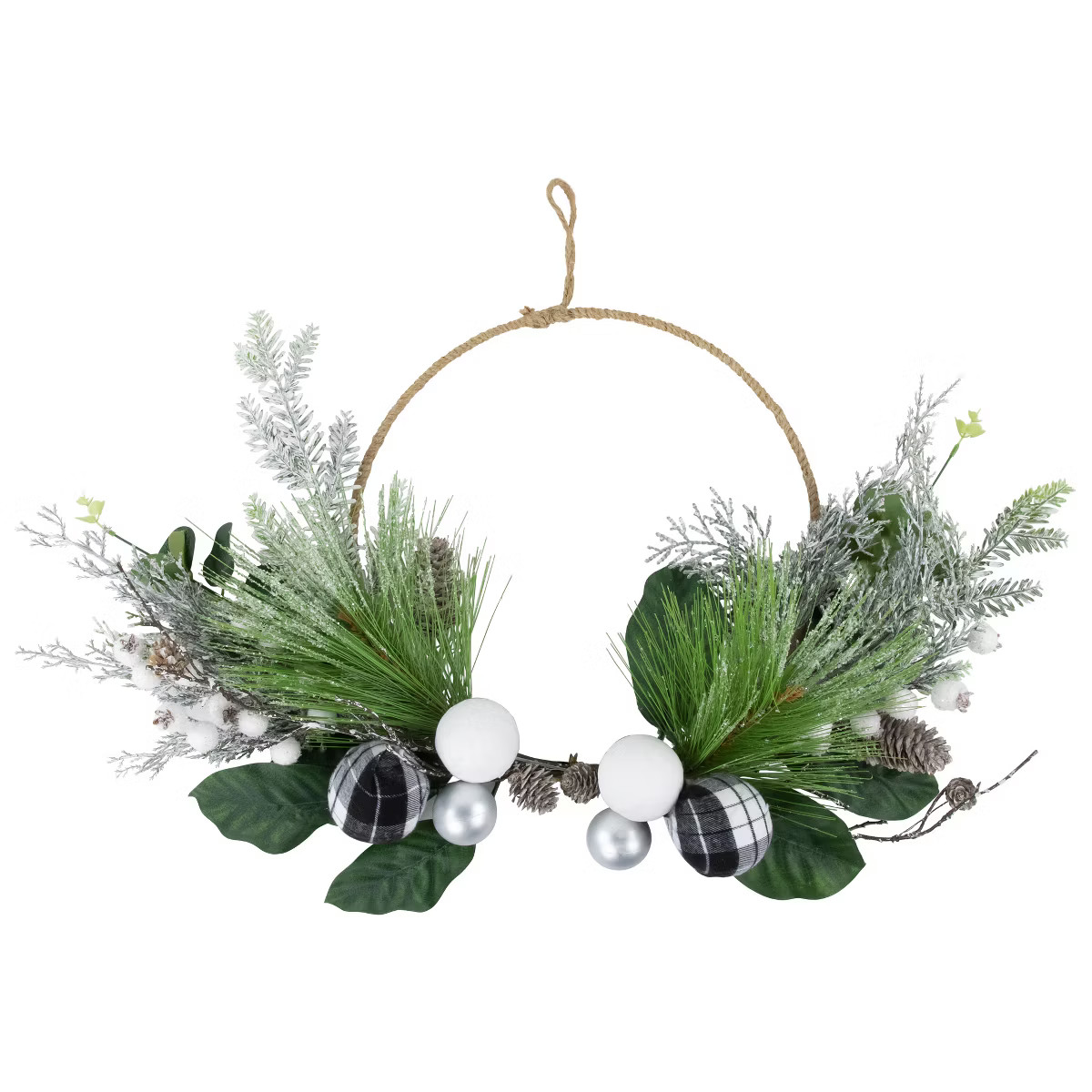 Northlight Black and White Plaid Winter Greenery Artificial Christmas Wreath, 18-Inch, Unlit | Target