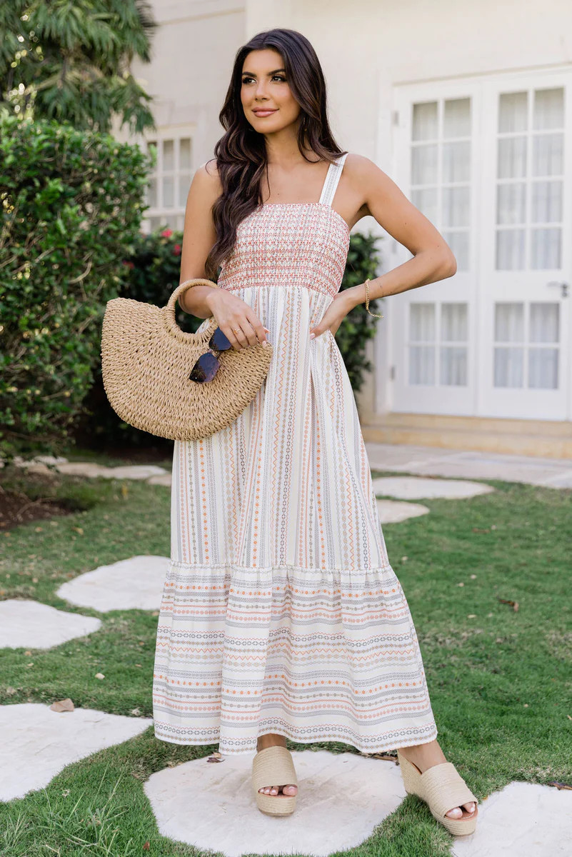 Ray Of Sunshine Ivory Pattern Maxi Dress FINAL SALE | Pink Lily
