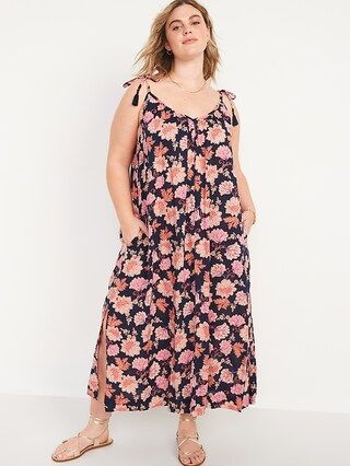 Tie-Shoulder Tasseled Floral-Print All-Day Maxi Swing Dress for Women | Old Navy (US)