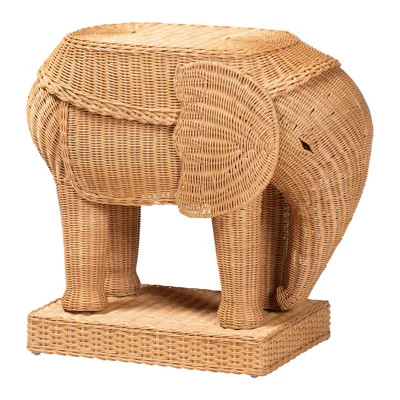 Bali & Pari Elissa Bohemian Light Honey Rattan Elephant End Table | Wayfair North America