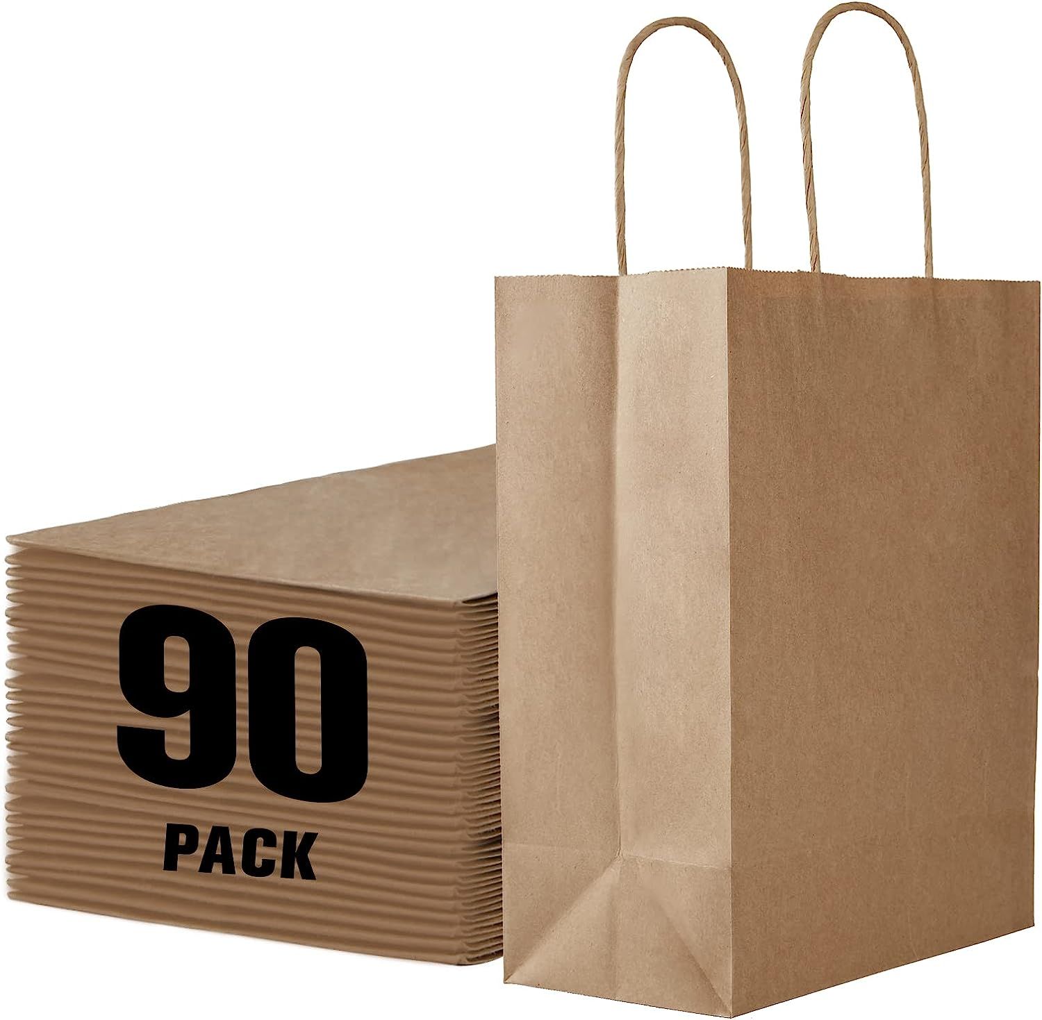 LITOPAK 90 Pack | Paper Gift Bags with Handles Bulk, 8x4.5x10.8 Inch Large Brown Kraft Paper Bags... | Amazon (US)