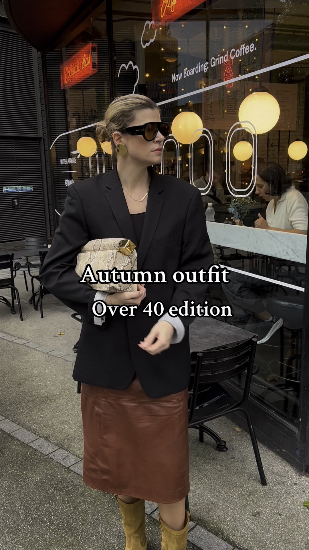 Sezane Paris skirt, suede boots, tom ford sunglasses, snake print bag, autumn outfit, over 40 style, pencil skirt, leather skirt 

#LTKeurope #LTKautumn #LTKxBoots