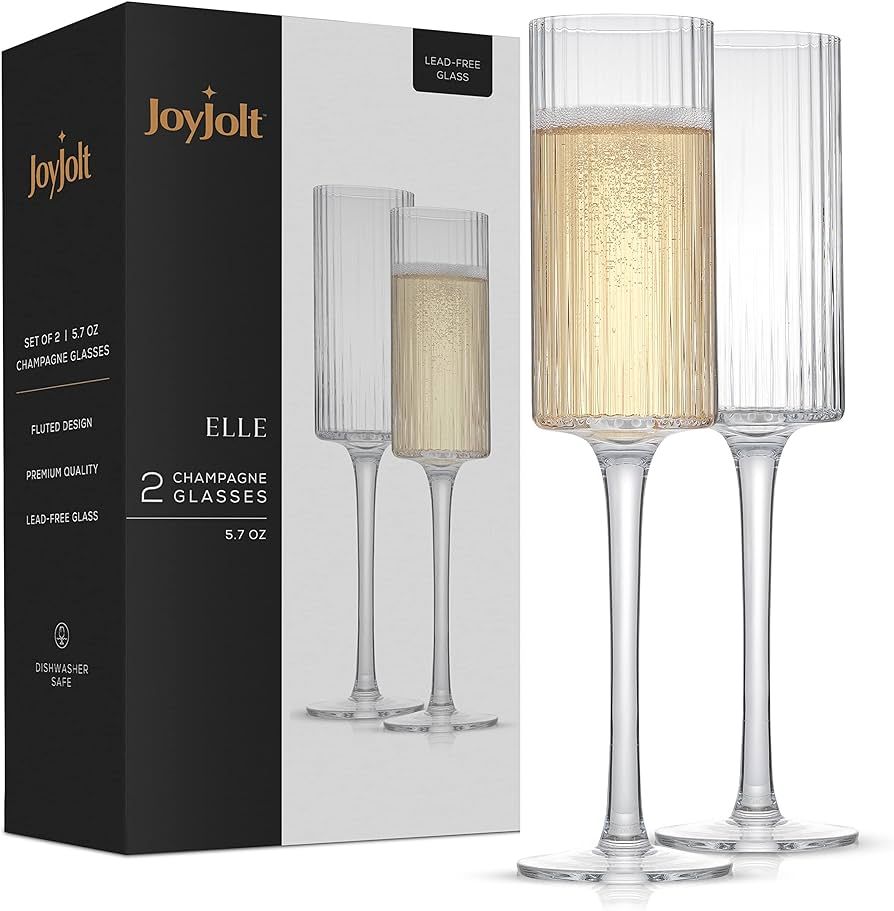 JoyJolt Fluted – ELLE 6oz Unique , Mimosa / Cocktail Glasses or Wedding Champagne Flutes. Vinta... | Amazon (US)