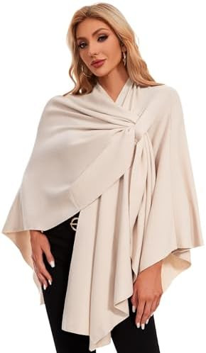 PULI Womens Elegant Cross Front Shawl Wraps Knitted Ponchos Cape Light Weight Poncho Sweater Soft... | Amazon (US)