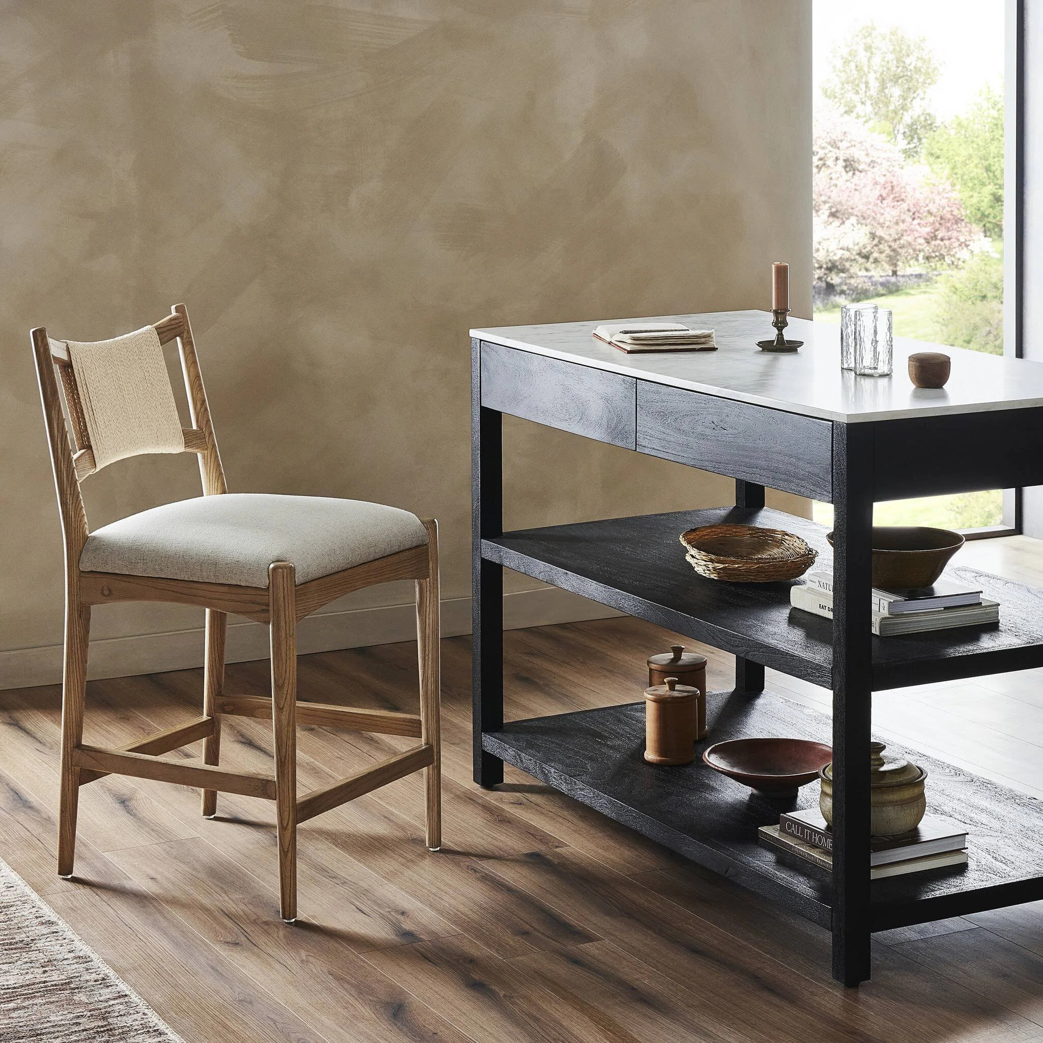 Haddon Stool-Black Rush-Counter | Wayfair North America