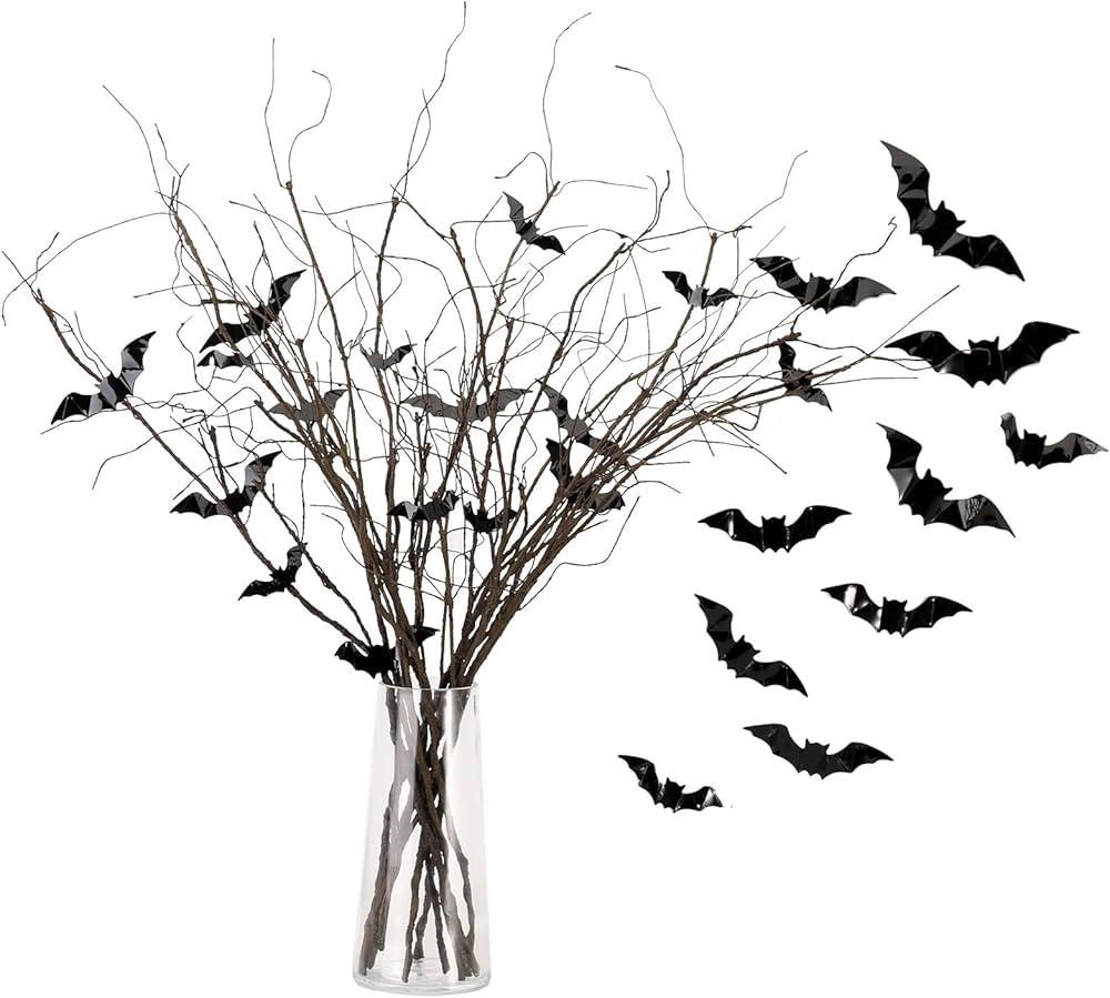 FLOERVE Artificial Curly Willow Branches 12PCs with Halloween Bat Stickers 32Pcs-Decorative Stick... | Amazon (US)