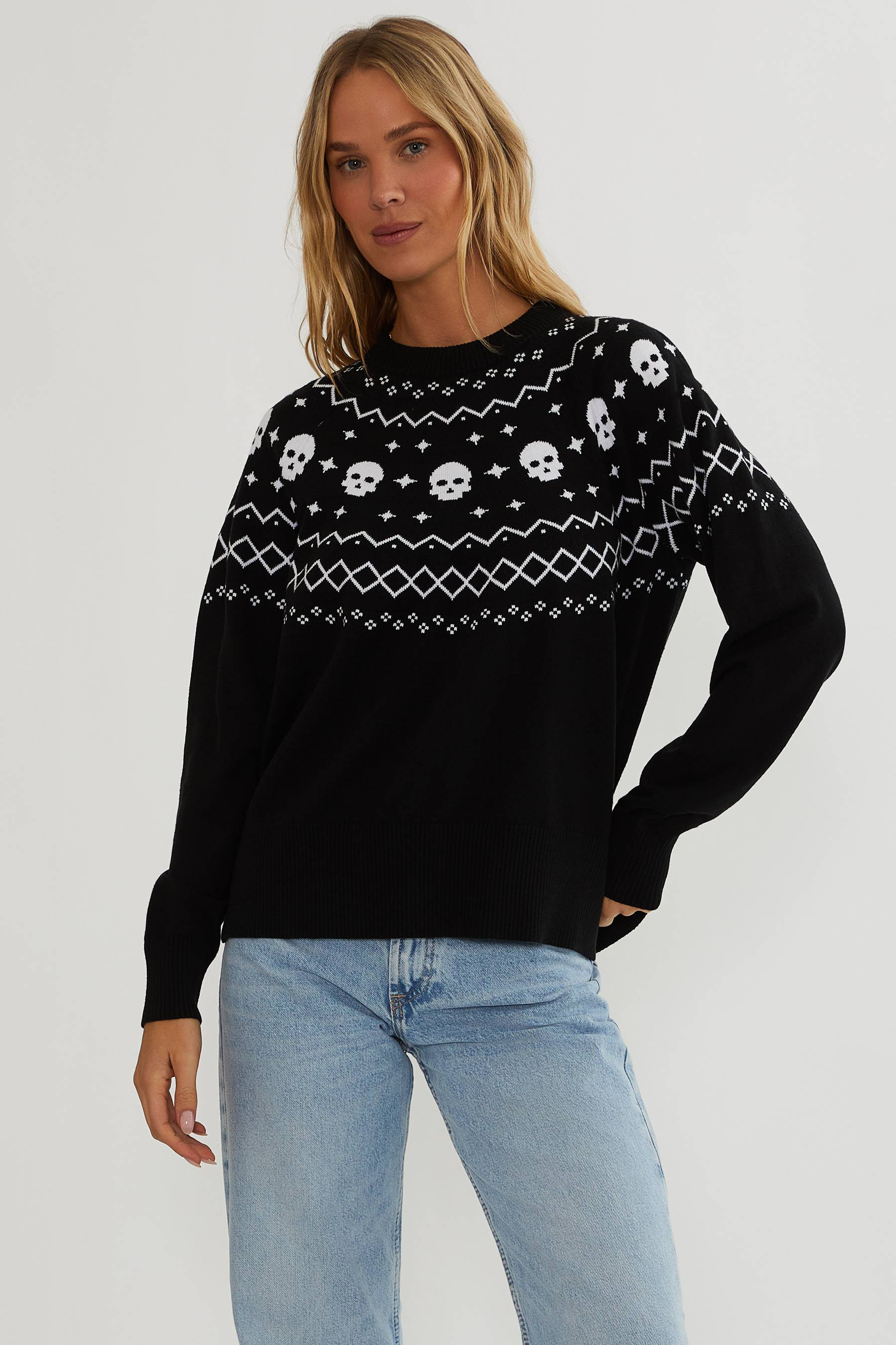 Elizabeth Sweater Shadow Fair Isle | Halloween Skull Sweater | Beach Riot | Beach Riot