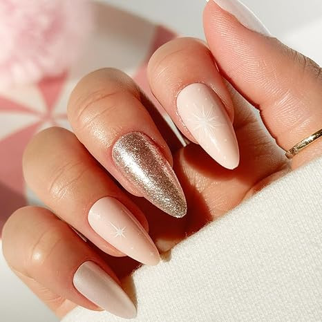 CALA Glam Couture Press On Nails, Medium Almond, Glitter Stars Design, 24-Piece Nail Kit with Glu... | Amazon (US)