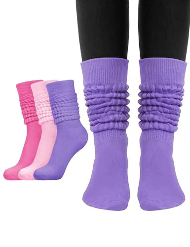 Witwot 3 Pair Women Slouch Socks Knee Tube Scrunch Sock Rose-Pink-Light Purple | Amazon (US)