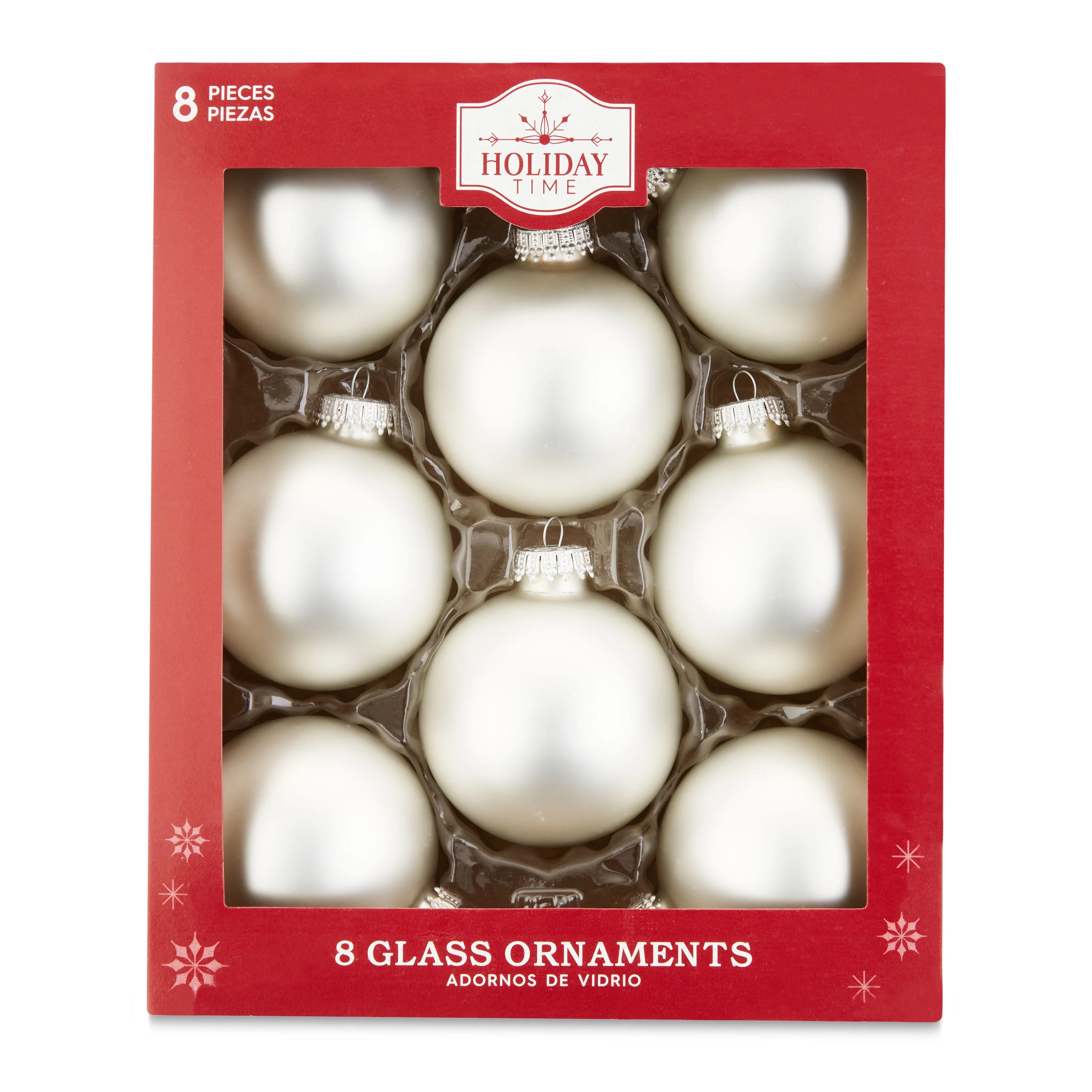 Holiday Time Silver Matte 2 5/8" (67mm) Glass Ball Christmas Ornament 8 Count | Walmart (US)