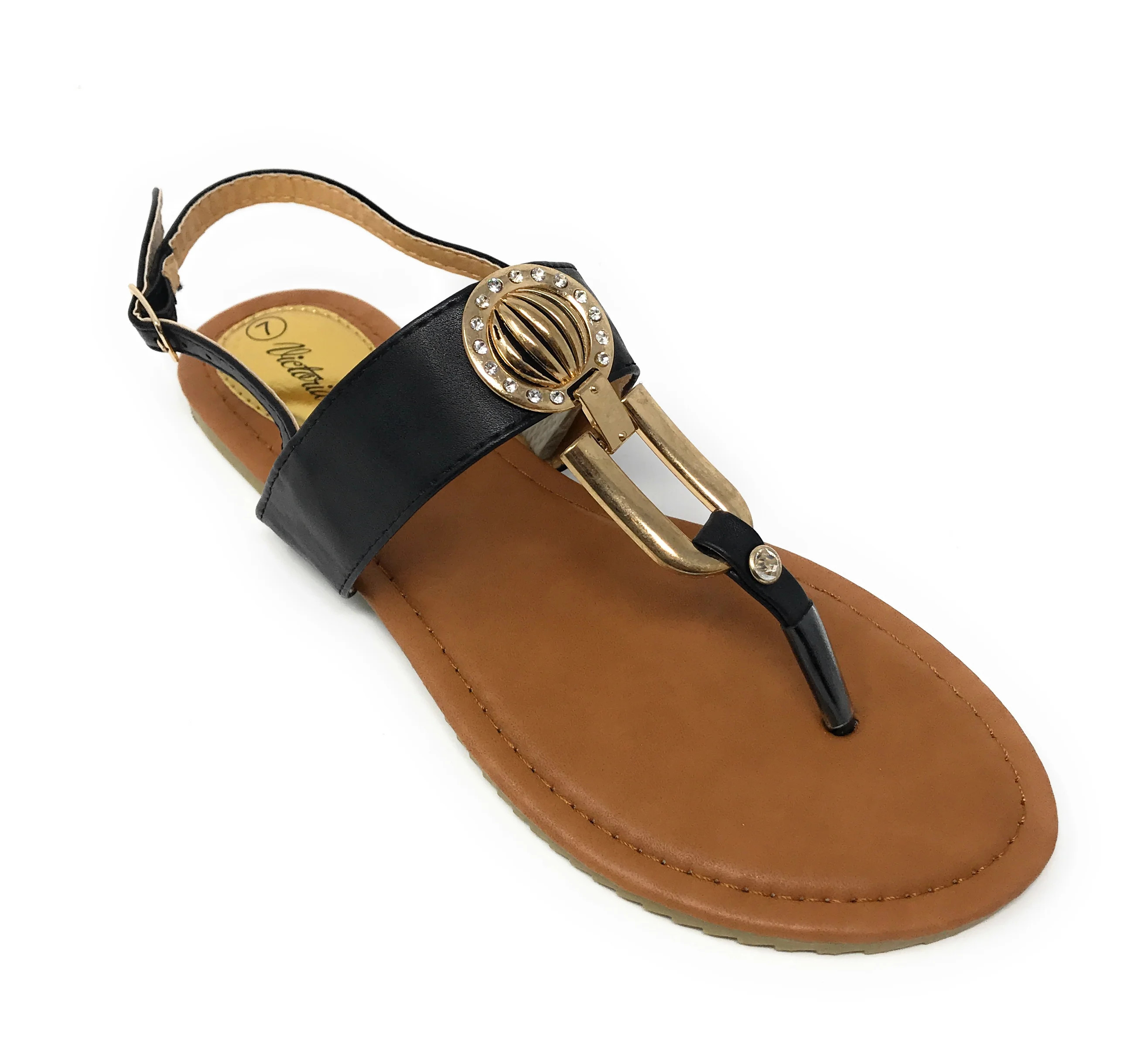 Victoria K Women's Rhinestone and Gold medallion Sandals - Walmart.com | Walmart (US)