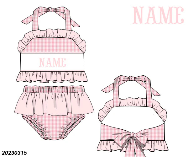 PERSONALIZED PINK GINGHAM SWIMSUIT TWO PIECE PRE-ORDER | Shop Teeta