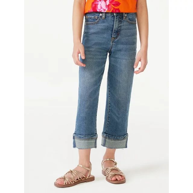 Scoop Girl's Benton Slim Straight Cuffed Ankle Jeans, Sizes 4-12 | Walmart (US)