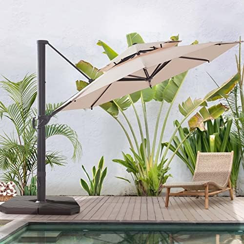 BLUU REDWOOD 11 FT 2 Tier Patio Umbrella Offset Cantilever Outdoor Umbrella Aluminum Market Hanging  | Amazon (US)