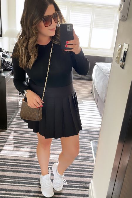 Last night’s outfit! 
A casual date night out in Washington DC- calls for a fun yet flirty pleated skort. We enjoyed margaritas and tacos in DuPont circle and played indoor mini golf at Swingers! 

Skort is a L
Bodysuit is a M
Shoes fit tts 

#LTKstyletip #LTKfit #LTKcurves