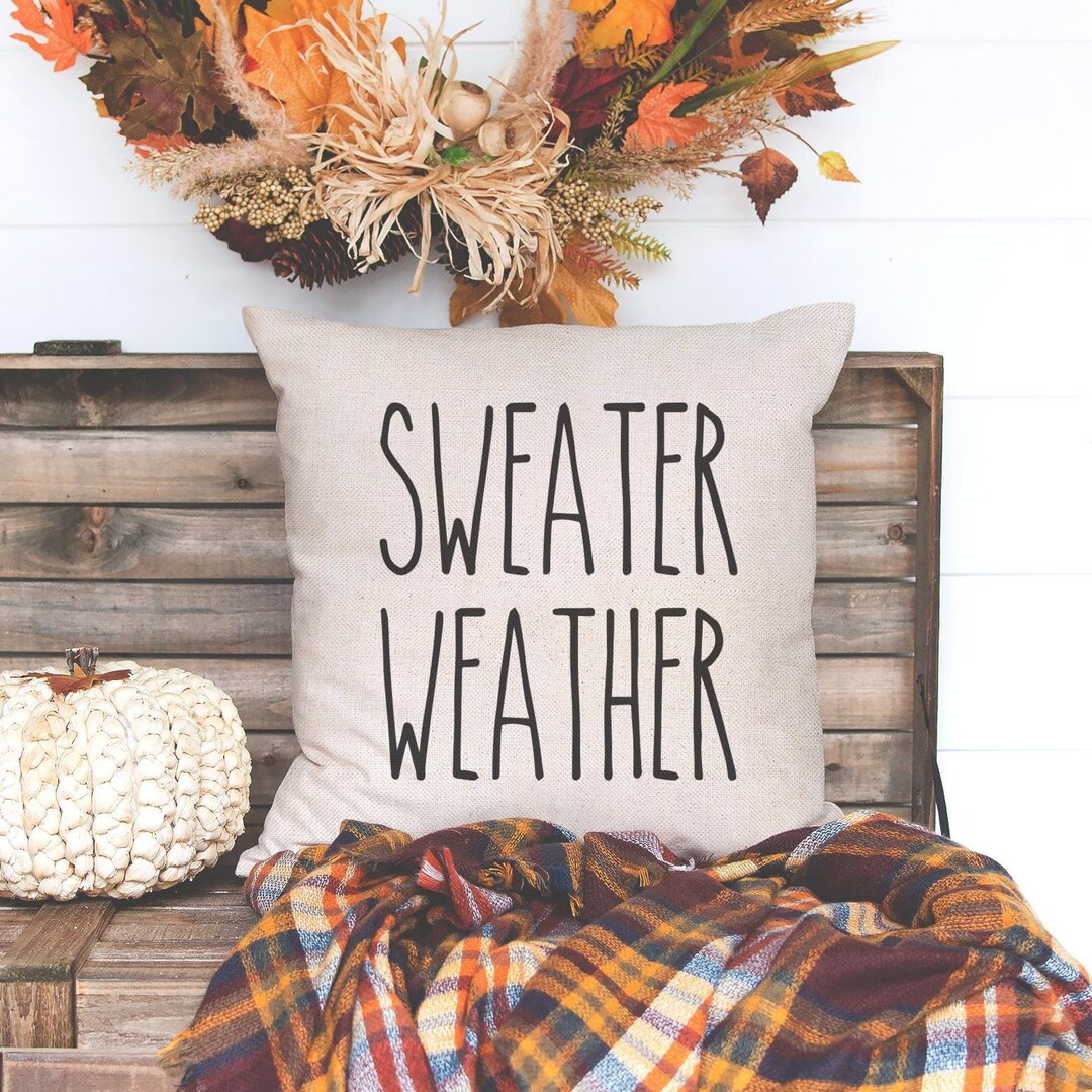 Sweater Weather Pillow Cover - Rae Dunn Inspired Fall Farmhouse Pillow - Rae Dunn Font Pillow - F... | Etsy (US)