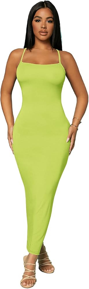 Verdusa Women's Criss Cross Backless Spaghetti Strap Long Cami Bodycon Dress | Amazon (US)