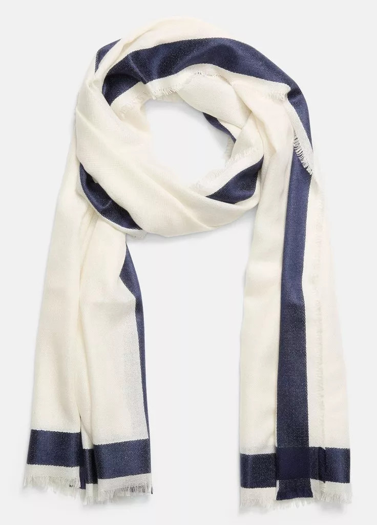 Border-Stripe Cashmere-Silk Satin Scarf | Vince LLC