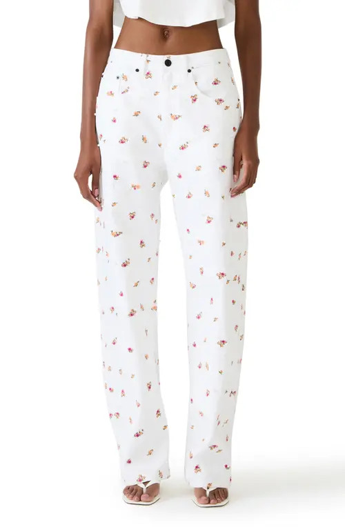 Steve Madden Sydnee Floral Straight Leg Jeans in Antique at Nordstrom, Size 28 | Nordstrom