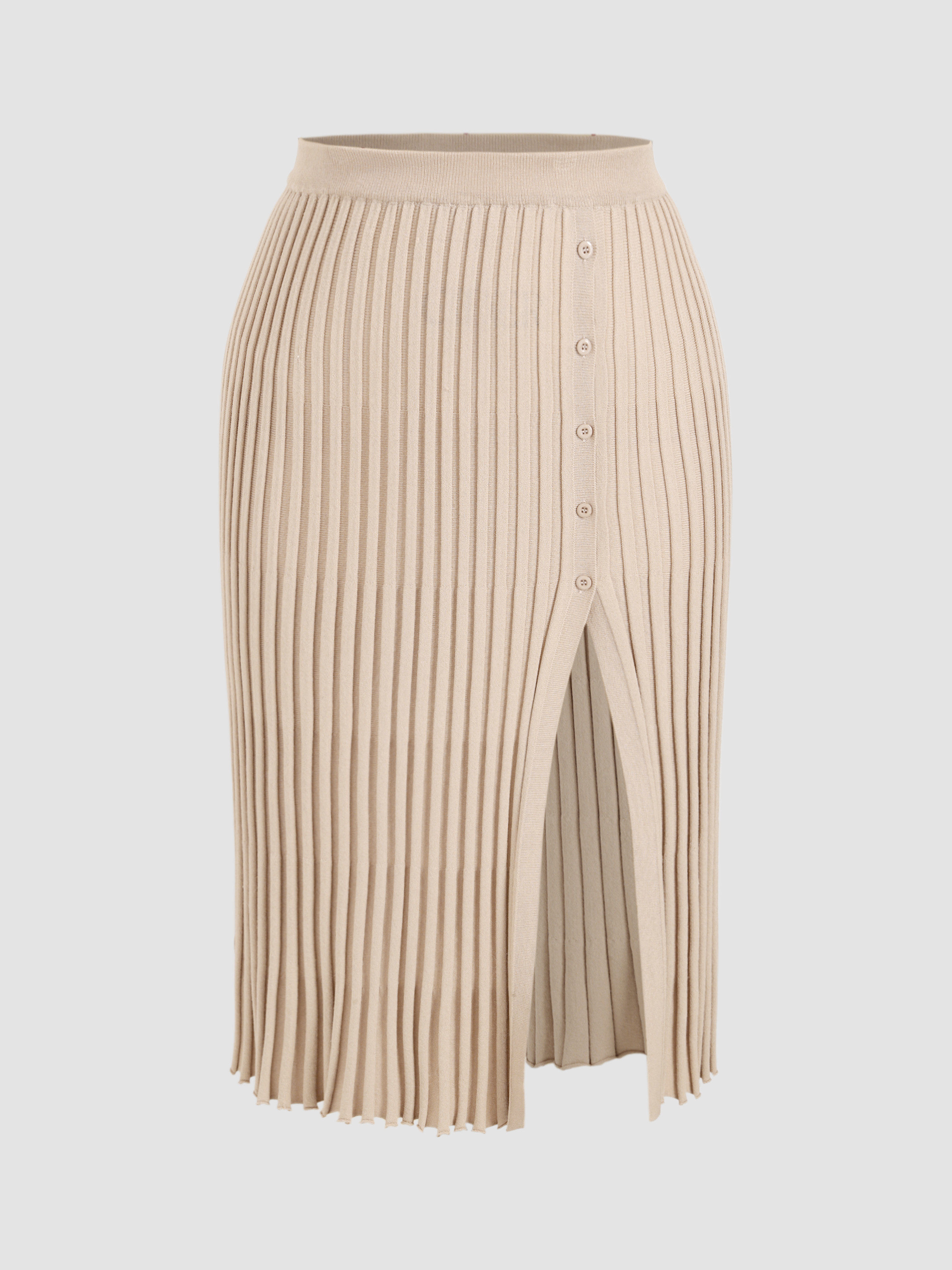 Knit Fabric Solid Pleated Split Knitted Midi Skirt Curve & Plus For Work Coffee Shop Daily Casual | Cider