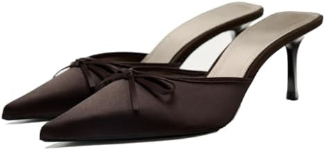 UFEDO Kitten Heel Bow Mules for Women Slip On Mules Backless Low Heel Pumps | Amazon (US)