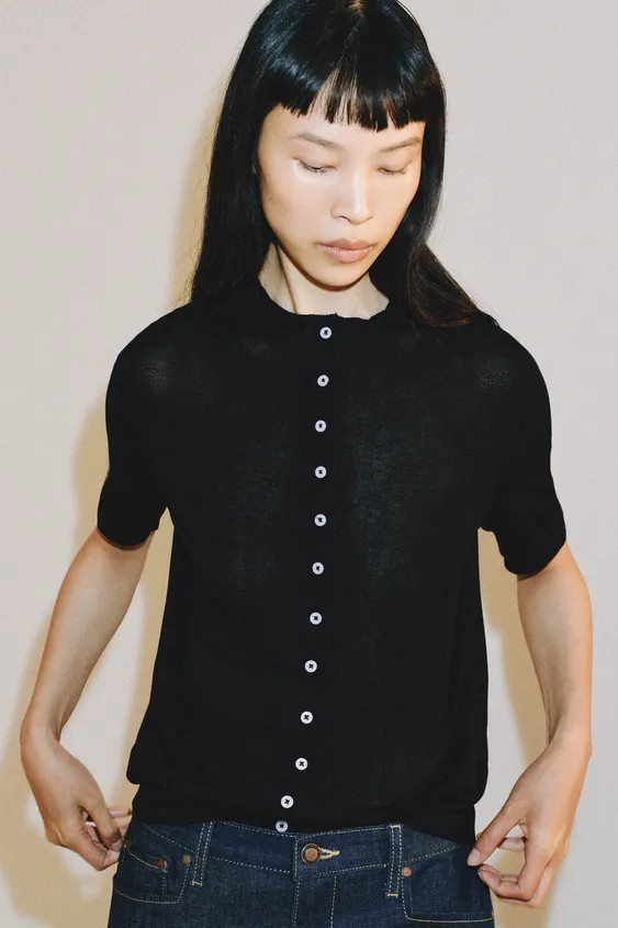 SHORT SLEEVE KNIT CARDIGAN | Zara UK
