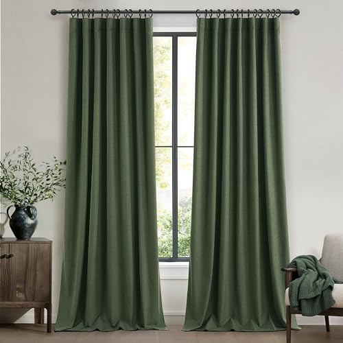 Large Window Room Darkening Curtains 108 Inches Long, Heavy Duty Thermal Insulated Curtains for Summer Pretty Blackout Drapes Fabric Thick for Bedroom Dark Hunter Green Olive (W50"xL108" 2Panel Set ) | Amazon (US)