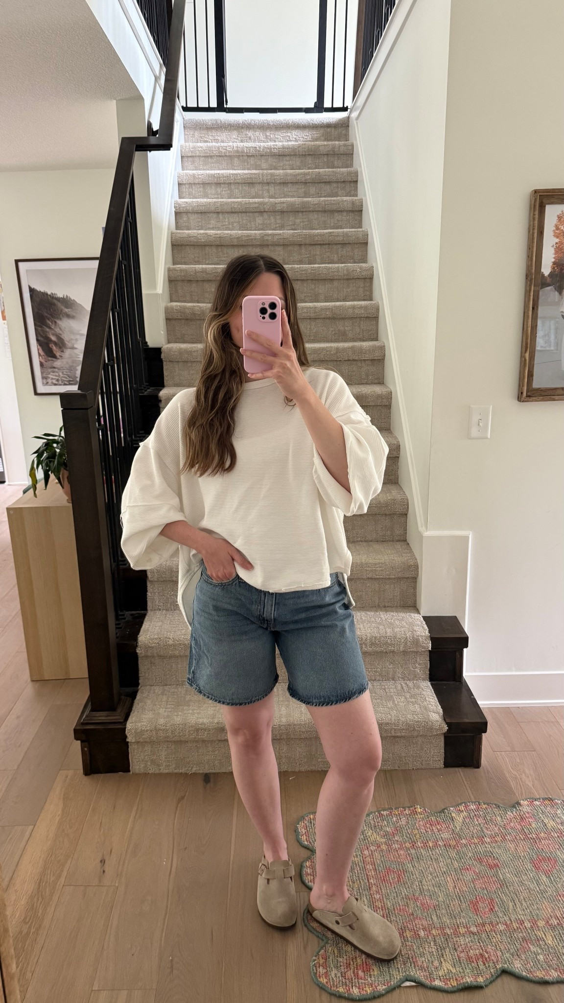 wearing small in top (added a tank for versatility) and sized up 2 in shorts postpartum! 

Spring outfit, summer outfit, mom style 

#LTKootd #LTKmomlife