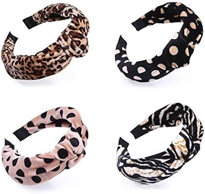 4 Pieces Leopard Print Headbands Wide Knot Turban Dot Hairbands Hair Hoops with Cross Knot Hair B... | Amazon (CA)