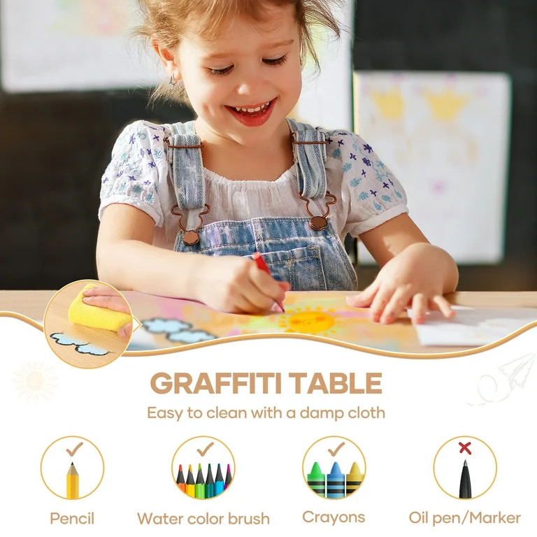 Naipo Adjustable Kids Table and Chair Set with Drawer and Basket, Toddler Graffiti Table , Presch... | Walmart (US)