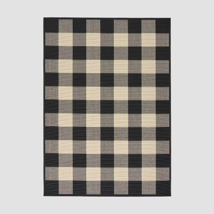 Crossroads Check Outdoor Rug Black/Ivory - Christopher Knight Home | Target