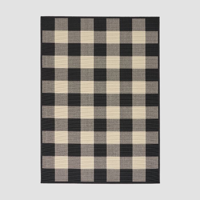 Crossroads Check Outdoor Rug Black/Ivory - Christopher Knight Home | Target