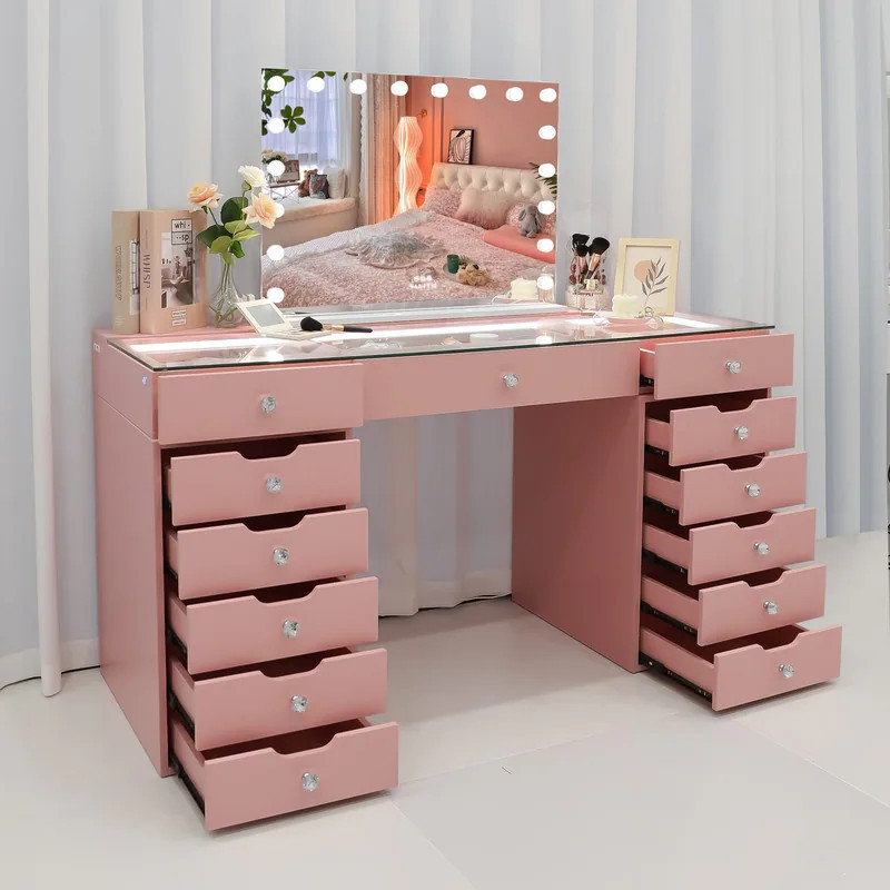 VANITII 13 Drawers Modern Makeup Vanity Desk Dresser with Lights Adjustable for Bedroom White Finish | Bed Bath & Beyond