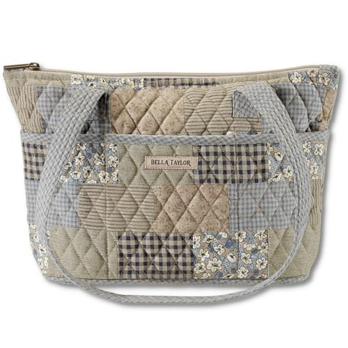 Bella Taylor Small Tote, Quilted Purse for Women, Lightweight Fabric Handbag, 10 Pockets, Zip Top, Machine Washable, Khaki Patchwork | Amazon (US)
