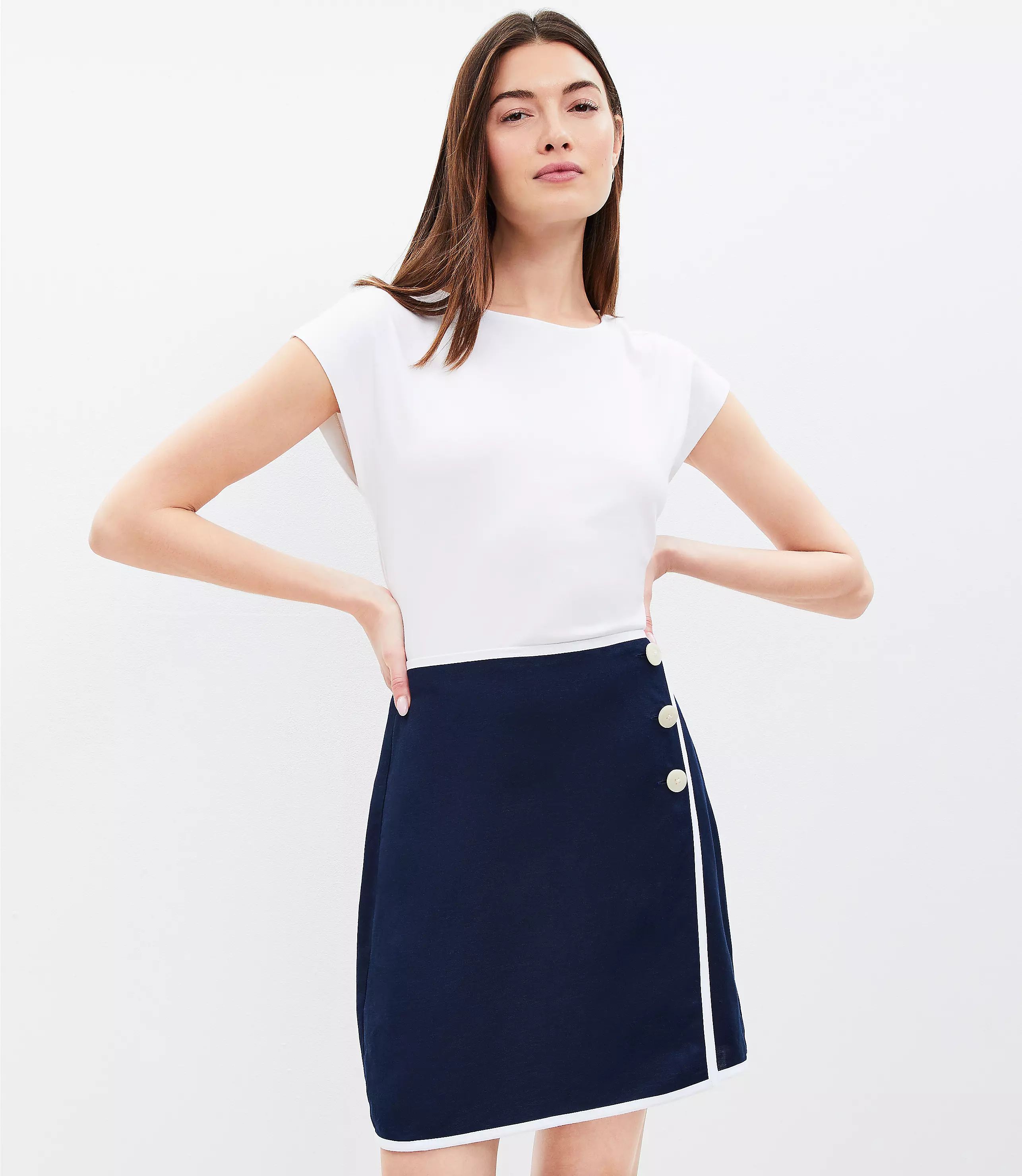 Tipped Linen Blend Wrap Skirt | LOFT