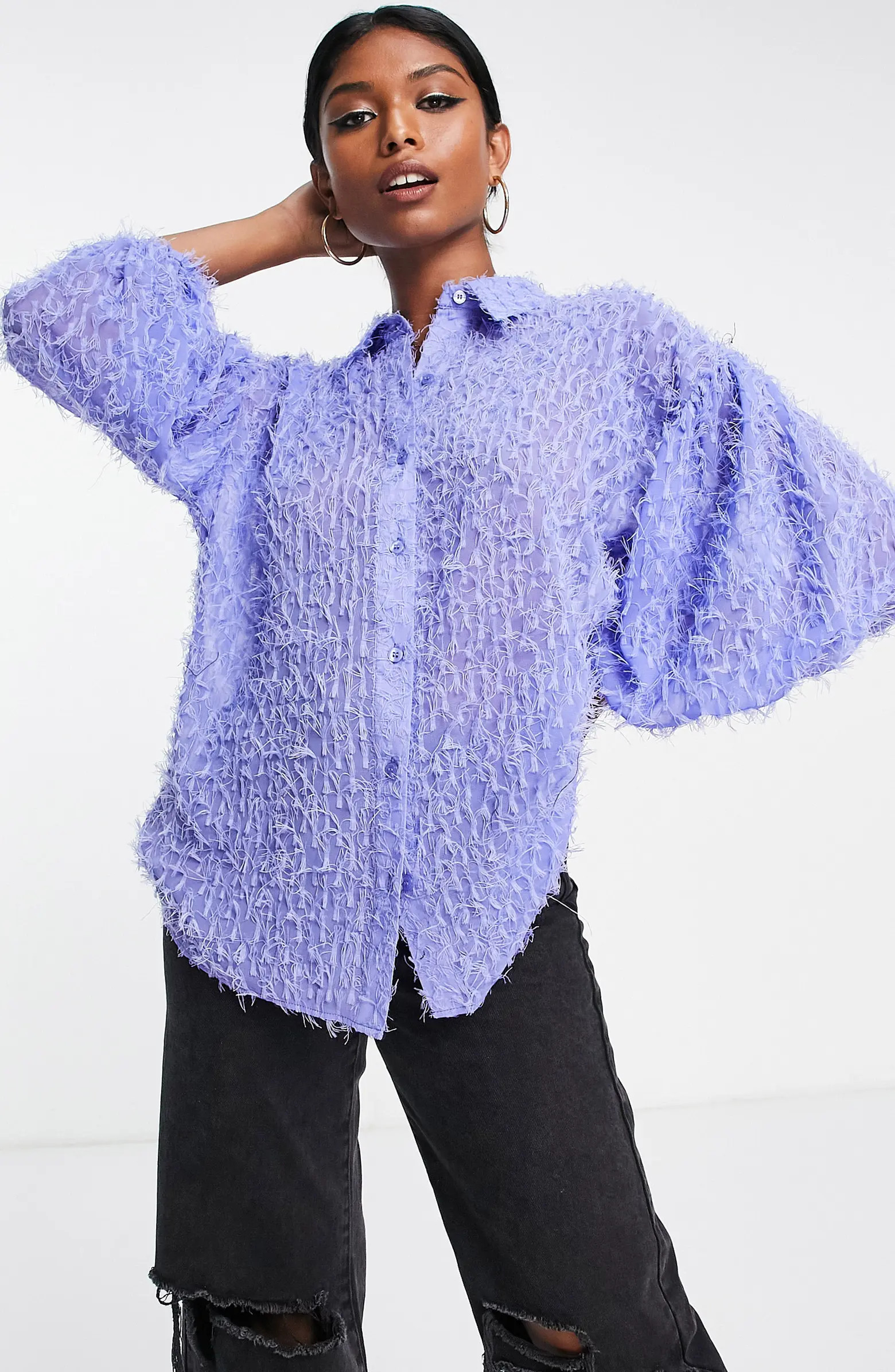 ASOS DESIGN Fluffy Button-Up Shirt | Nordstrom | Nordstrom
