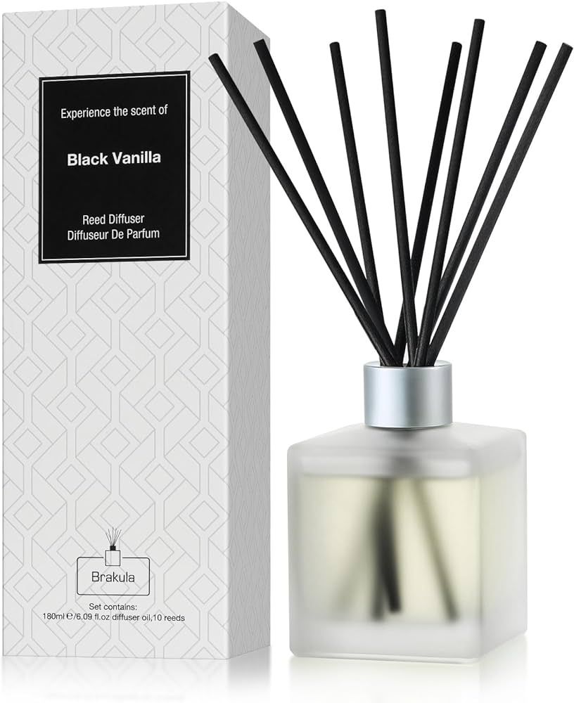 Brakula Black Vanilla Reed Diffuser Set - Scented Oil Diffuser with 10 Sticks, 6.1 oz /180ml, Hom... | Amazon (US)