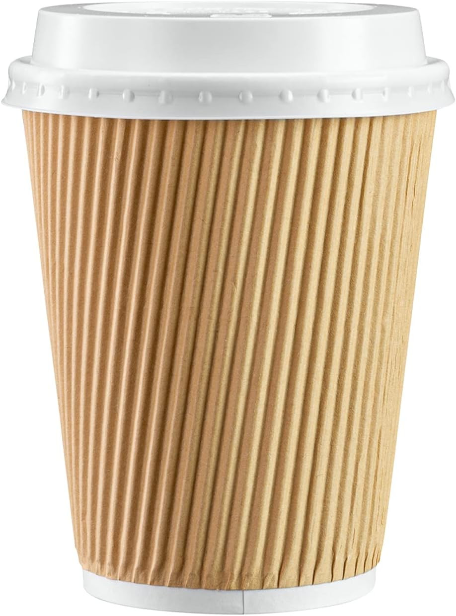 Comfy Package [50 Sets - 12 oz.] Insulated Ripple Paper Hot Coffee Cups With Lids | Amazon (US)