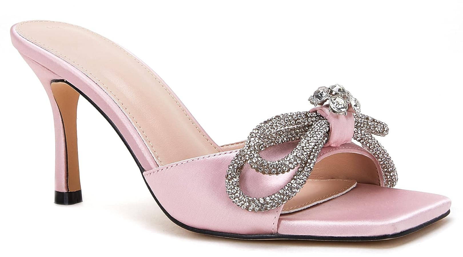 VETASTE Women's Heeled Sandals Square Open Toe Double Bow Satin Mules Heels Wedding Party Slip on... | Amazon (US)