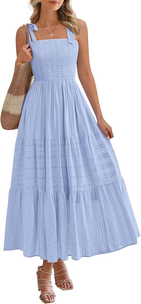 BTFBM Boho Maxi Dress Sleeveless Summer Dresses for Women 2026 Beach Vacation Smocked A Line Casu... | Amazon (US)
