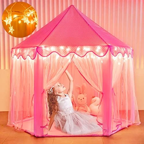 Moncoland Princess Castle Girls Play Tent Toy, Kids Large Fairy Playhouse Tent with Star Lights, Gif | Amazon (US)