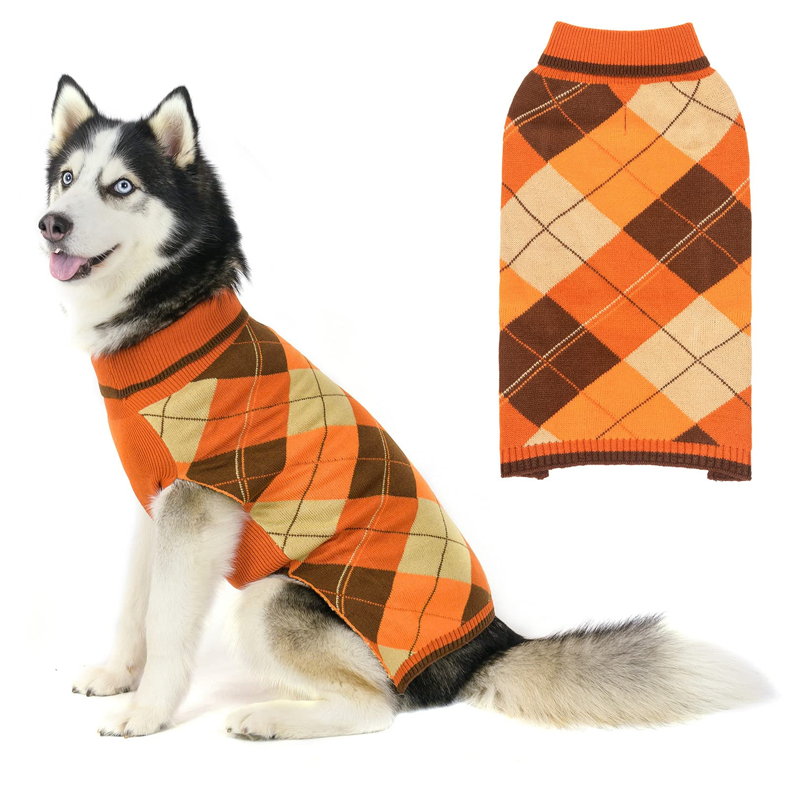 KOOLTAIL Fall Dog Sweater Pet Knitted Clothes - Classic Plaid Pullover Turtleneck Thanksgiving Do... | Amazon (US)