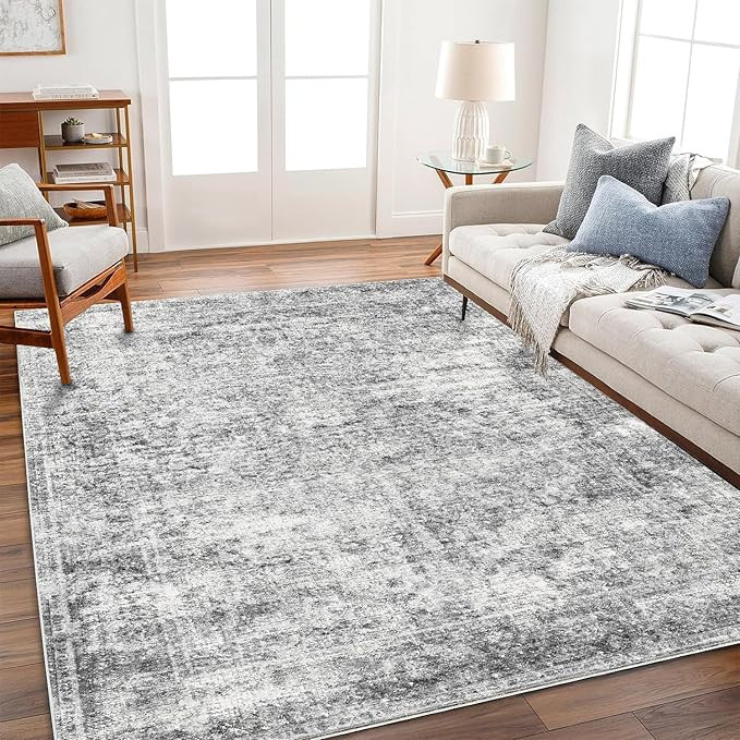Area Rug 8x10 Washable Rug Gray Vintage Traditional Mat Distressed Indoor Foldable Thin Retro Acc... | Amazon (US)